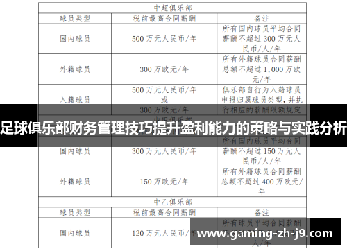 足球俱乐部财务管理技巧提升盈利能力的策略与实践分析